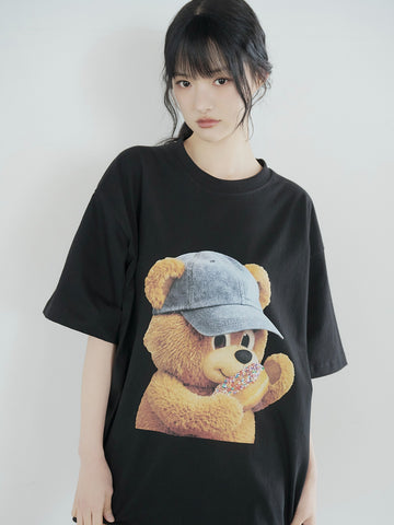 ADLV AC Bear Baby Face Cap Boy Short Sleeve T-Shirt