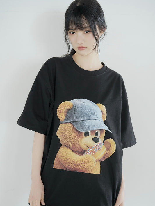 ADLV AC Bear Baby Face Cap Boy Short Sleeve T-Shirt