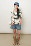 General Idea UNISEX One-Button Collar Stripe Half Knit