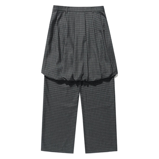 Nice Ghost Club FFATS Check Balloon Layered Skirt Pants [Charcoal]