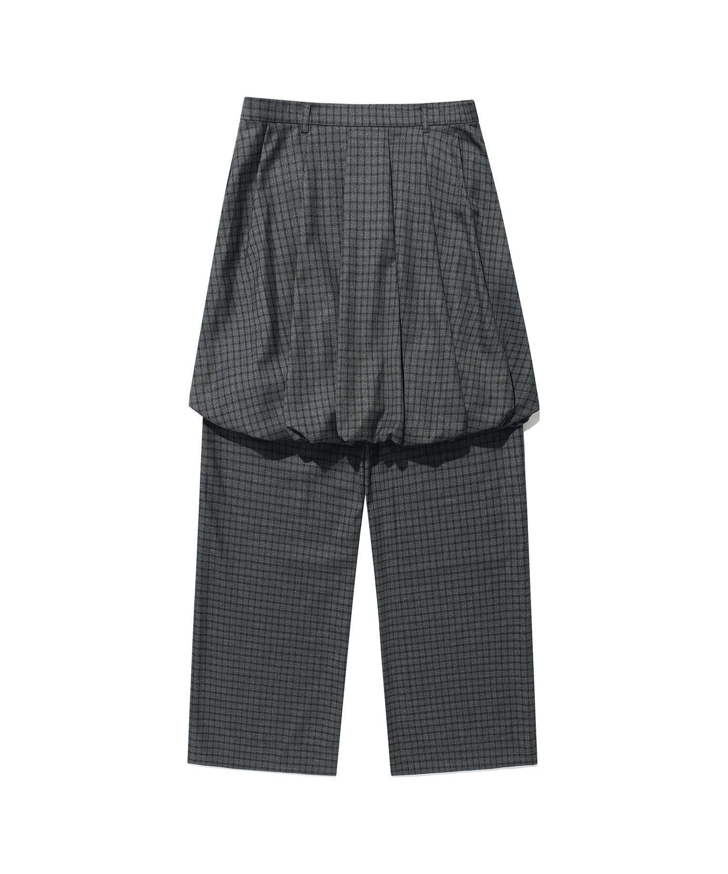 Nice Ghost Club FFATS Check Balloon Layered Skirt Pants [Charcoal]