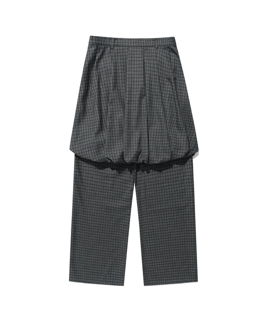 Nice Ghost Club FFATS Check Balloon Layered Skirt Pants [Charcoal]