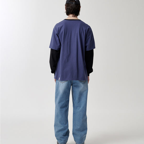 Mahagrid Banner Logo Layered Long Sleeve Tee Navy