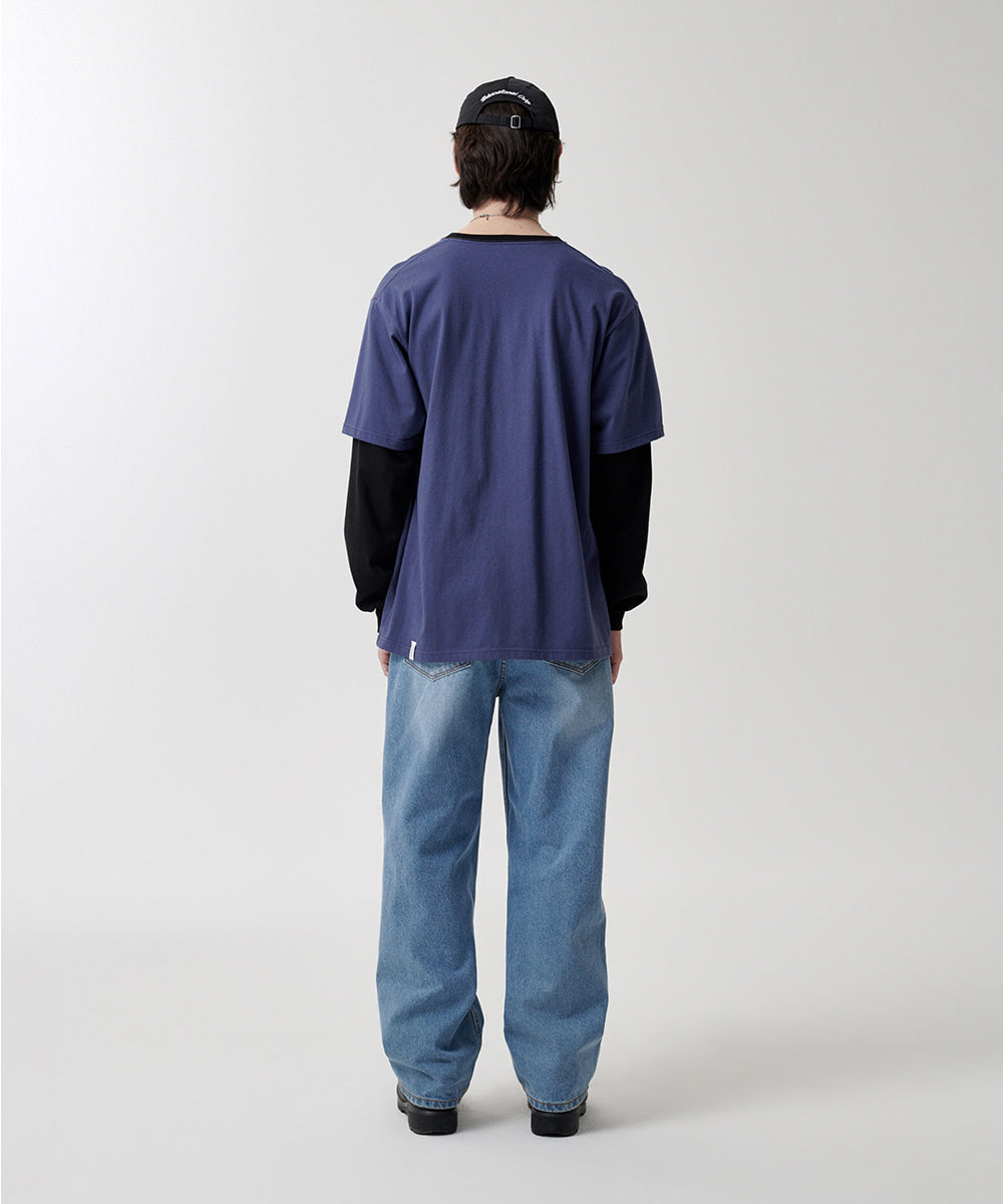 Mahagrid Banner Logo Layered Long Sleeve Tee Navy