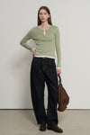 General Idea WOMAN Henley Neck Layered Knit Pullover [PISTACHIO]