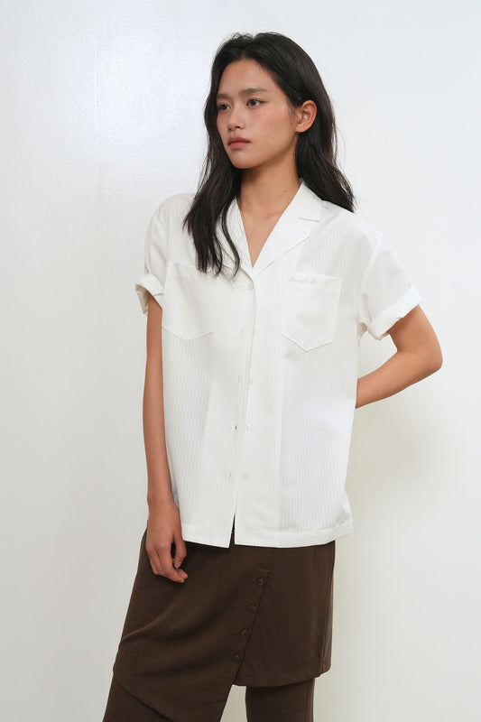General Idea WOMAN Seersucker Collar Half Shirt