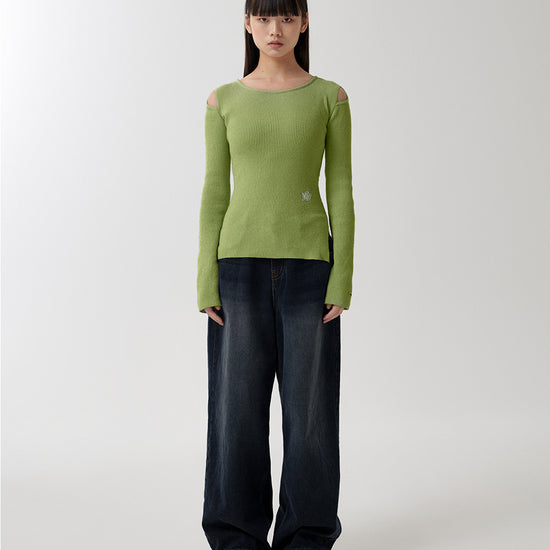 Mahagrid Cut Off Long Sleeve Knit