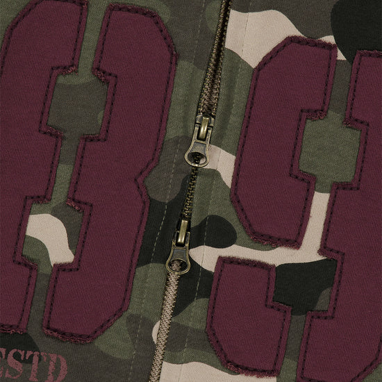 Mahagrid Camo Applique Crop Zip Up Hoodie