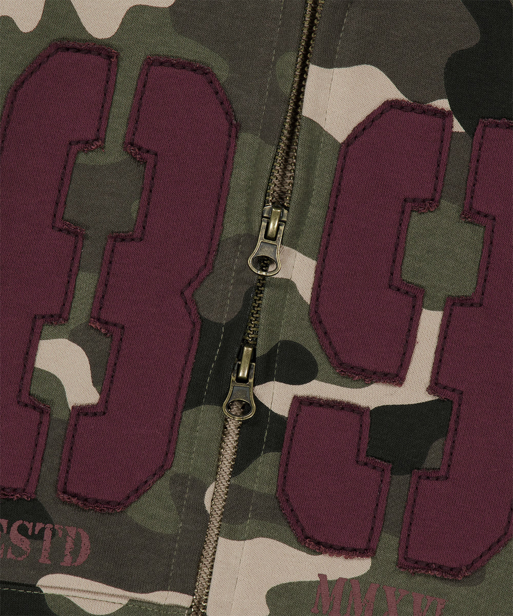 Mahagrid Camo Applique Crop Zip Up Hoodie