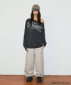 Mahagrid Stripe Present One Shoulder Long Sleeve Tee in Charcoal