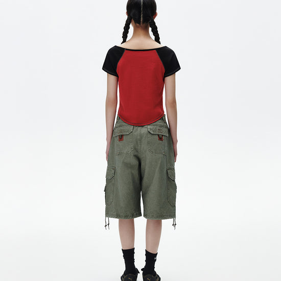 Mahagrid Off Shoulder Raglan Tee