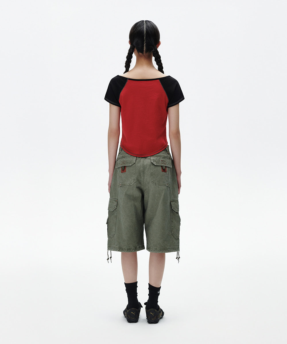 Mahagrid Off Shoulder Raglan Tee