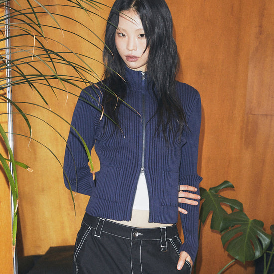 Mahagrid Two Tone Zip Up Cardigan