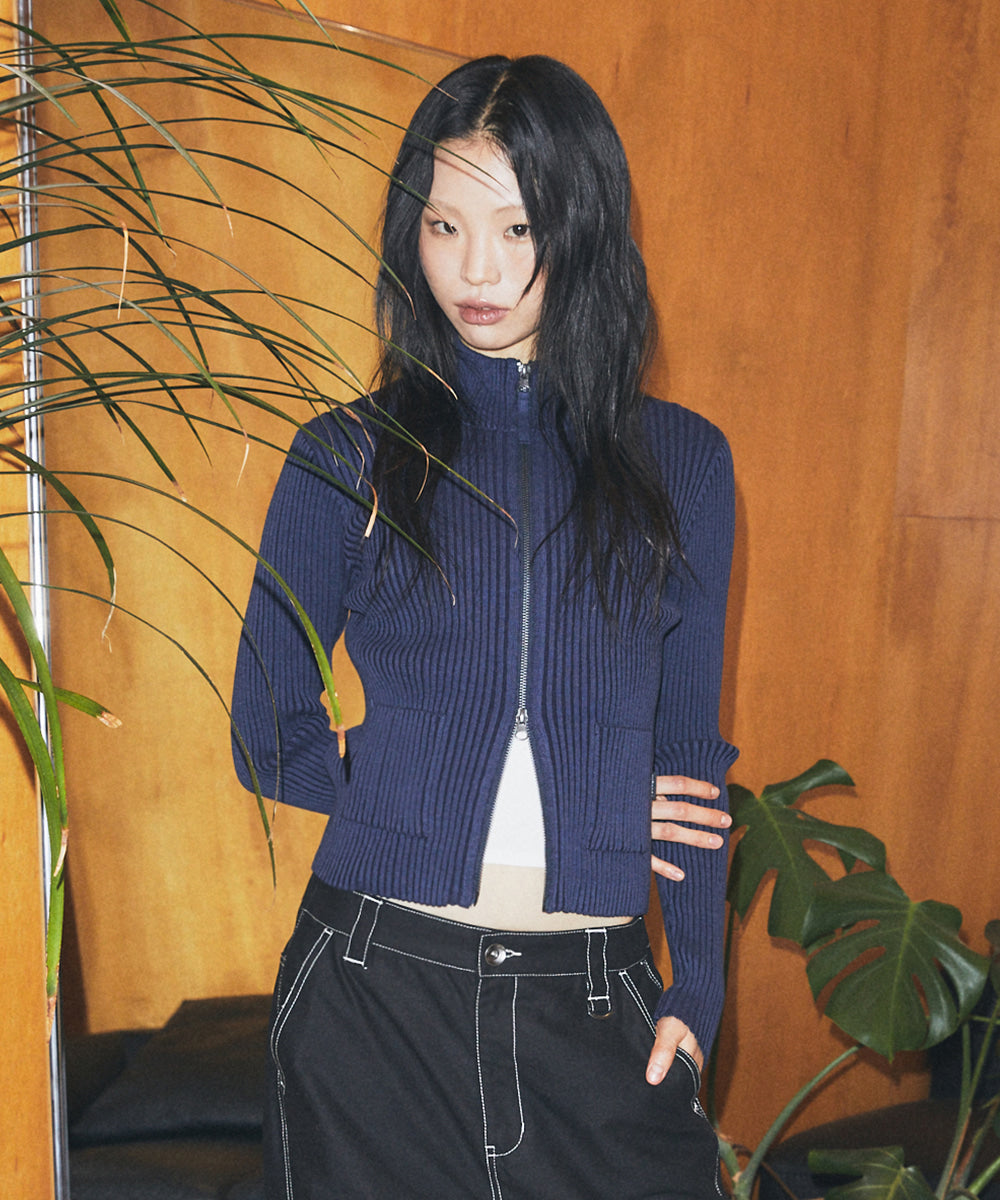 Mahagrid Two Tone Zip Up Cardigan