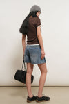 General Idea WOMAN Punching Ribbed Henley Neck T-Shirt