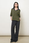 General Idea UNISEX One-Button Collar Stripe Half Knit