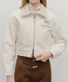 Marithé François Girbaud Women's Crop Shearling Denim Jacket in Ecru