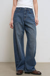 General Idea WOMAN Washed Curved Denim Pants [BLUE]