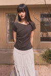 General Idea [General Idea Pick] Women's Drape Shirring Short Sleeve T-Shirt [Charcoal]
