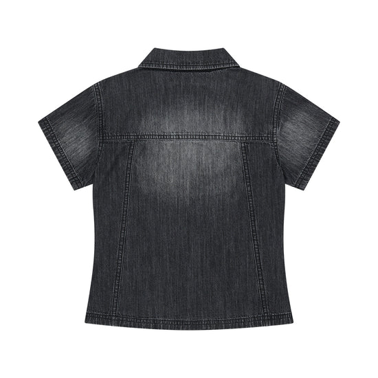 Mahagrid Denim Stud Half Shirt [Black]