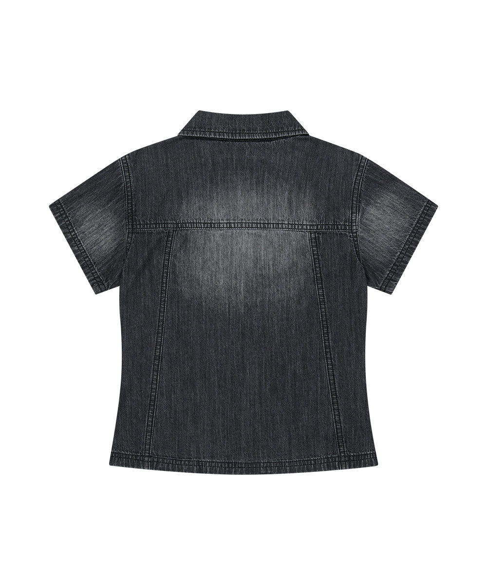 Mahagrid Denim Stud Half Shirt [Black]