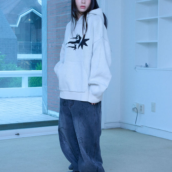 Nice Ghost Club 3 Stars Logo Knit Hoodie [Ivory]