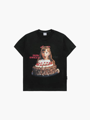 ADLV Chocolate Cake Girl Lettering Baby Face Short Sleeve T-Shirt