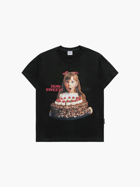 ADLV Chocolate Cake Girl Lettering Baby Face Short Sleeve T-Shirt