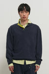 General Idea [XXL Exclusive] Unisex Color-Block Collar Henry Neck Knit [Light Blue]