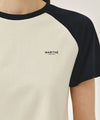 Marithé François Girbaud W SMALL REGULAR LOGO RAGLAN CROP TEE butter