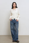 General Idea WOMAN Washed Curved Denim Pants [BLUE]