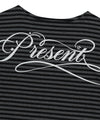 Mahagrid Stripe Present One Shoulder Long Sleeve Tee in Charcoal