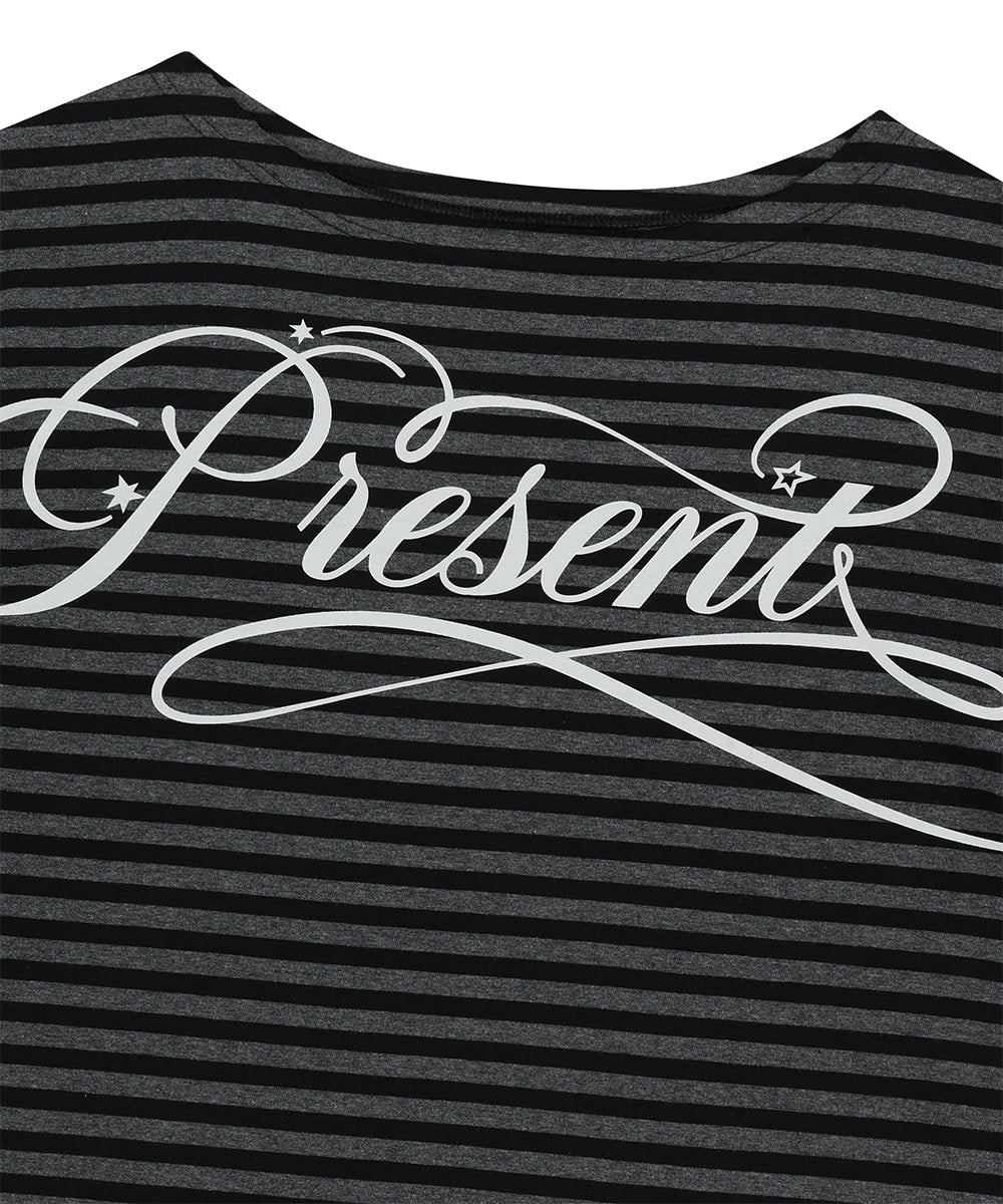 Mahagrid Stripe Present One Shoulder Long Sleeve Tee in Charcoal