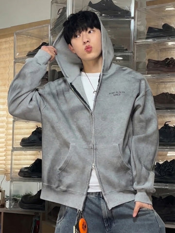 ADLV Basic Logo Waffle Washed Hoodie Zip Up