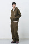 General Idea UNISEX Stitch V-Neck Hoodie Sweatshirt [KHAKI]