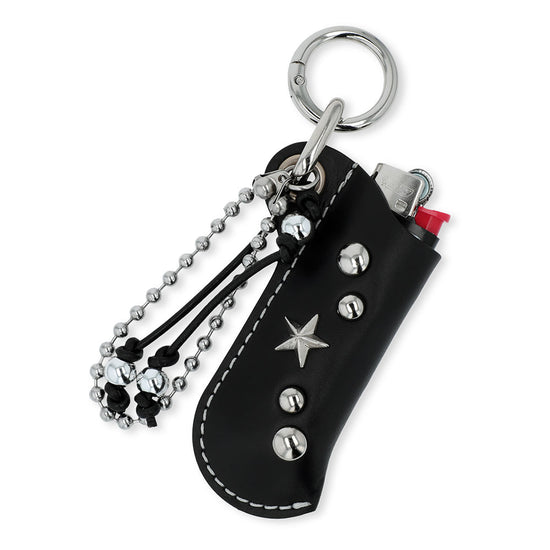 Mahagrid Piercing Leather Lighter Case [Black]