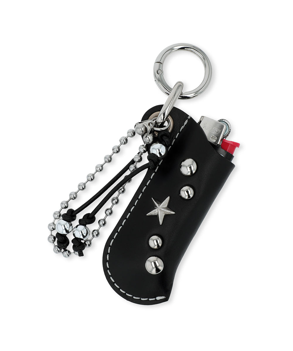Mahagrid Piercing Leather Lighter Case [Black]