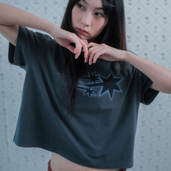 Nice Ghost Club Drawing 3Star Big Crop Tee [Charcoal]