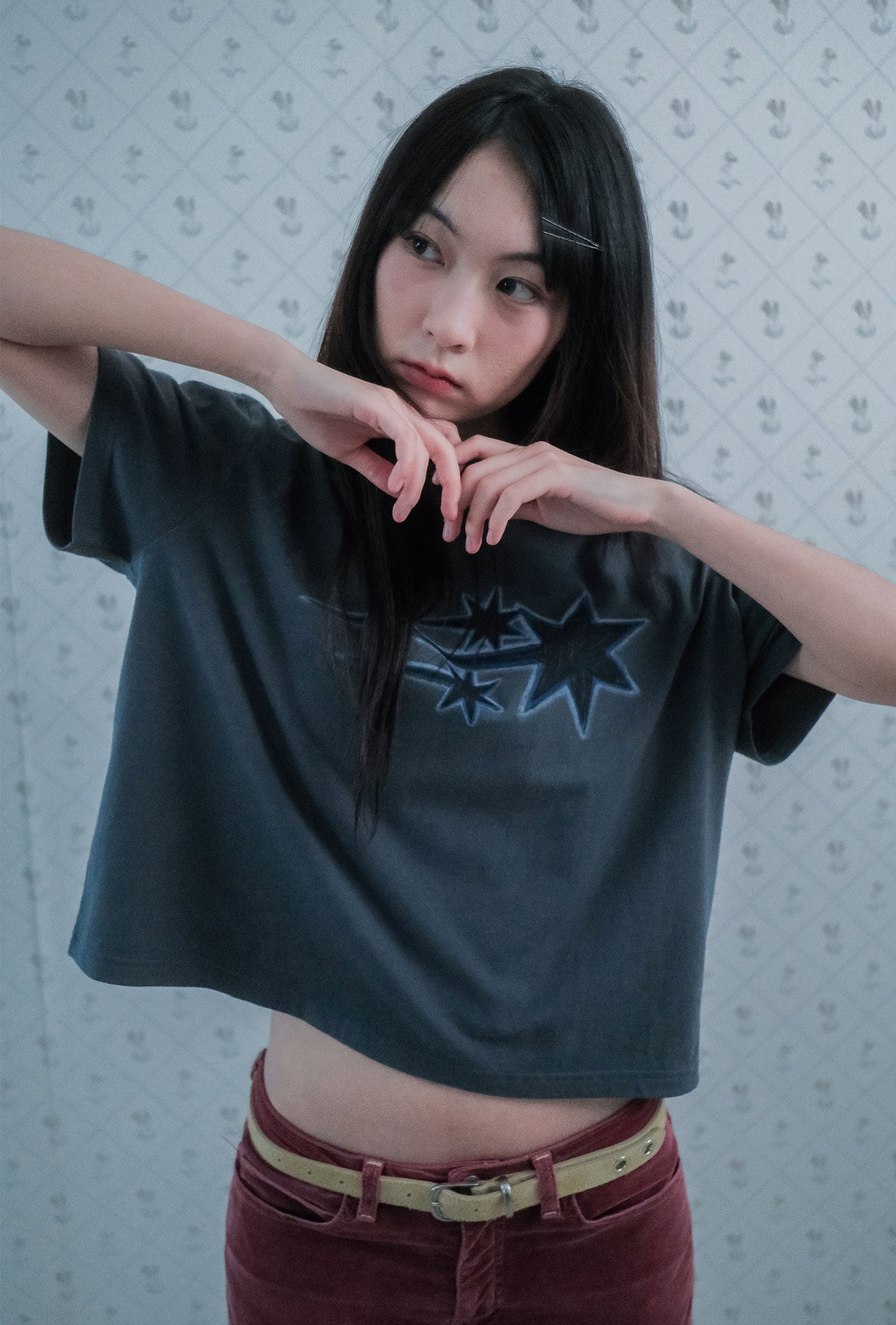 Nice Ghost Club Drawing 3Star Big Crop Tee [Charcoal]