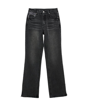 Bitter Cells Katie Slit Straight Denim Pants - Black