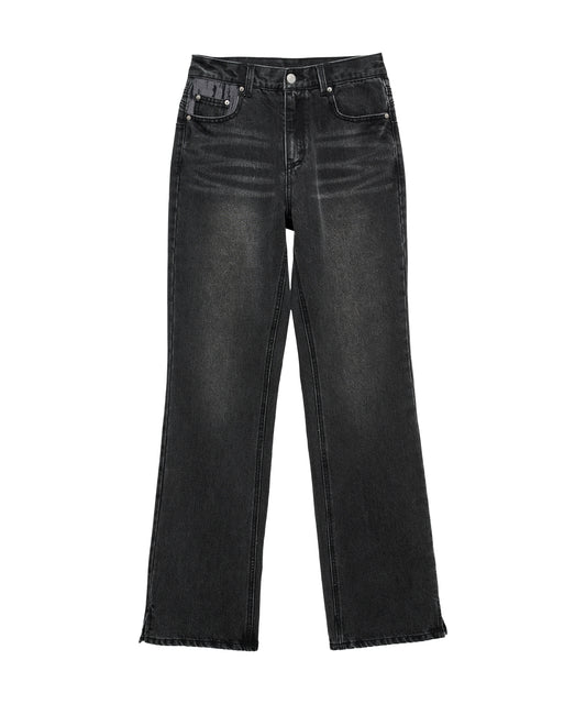 Bitter Cells Katie Slit Straight Denim Pants - Black