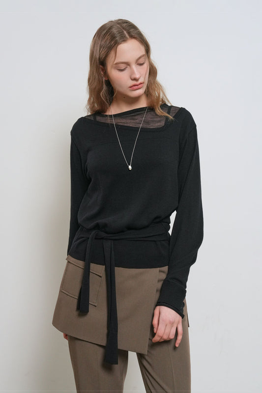 General Idea WOMAN Tie Unbalanced Layered Pullover