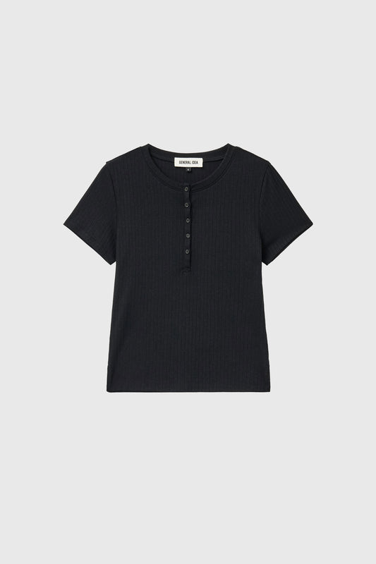 General Idea WOMAN Punching Ribbed Henley Neck T-Shirt