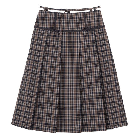 Bitter Cells Rhythm Check Pleats Skirt-Navy