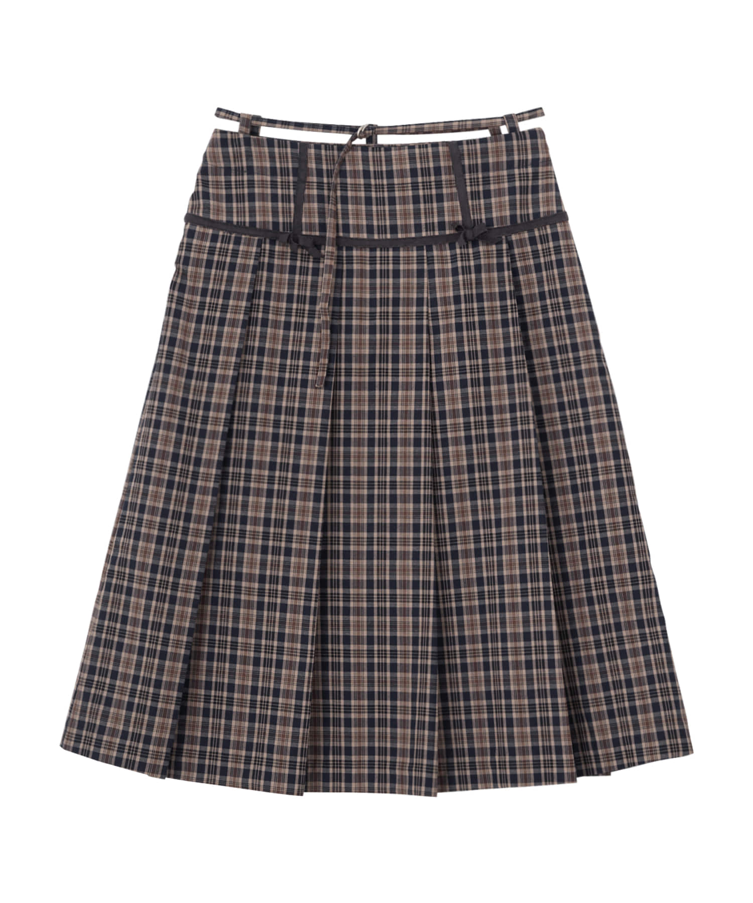 Bitter Cells Rhythm Check Pleats Skirt-Navy