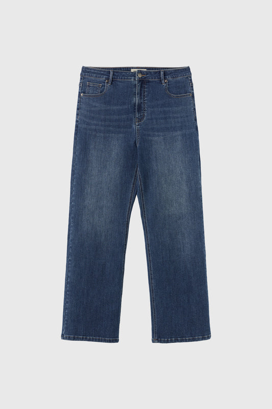 General Idea MAN Fleece-Lined Stretch Straight Denim Pants [Navy]