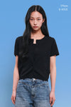 General Idea WOMAN Temperature-Cut Crew Neck Half Cardigan [BLACK]