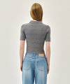 Marithé François Girbaud W STRIPE HALF ZIP UP SLIM KNIT
