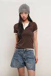 General Idea WOMAN Punching Ribbed Henley Neck T-Shirt