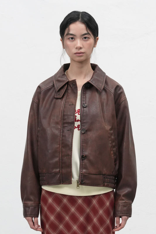 General Idea WOMAN Vintage Wash Faux Leather Blouson [BRICK]
